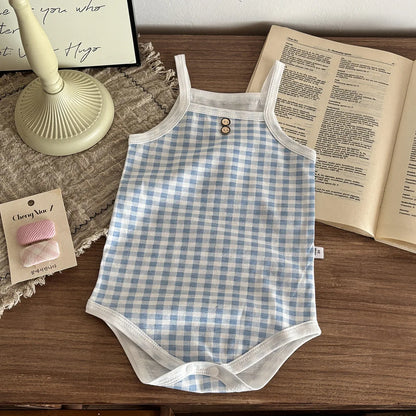 Newborn Baby Romper Sleeveless Plaid Baby Jumpsuit Summer