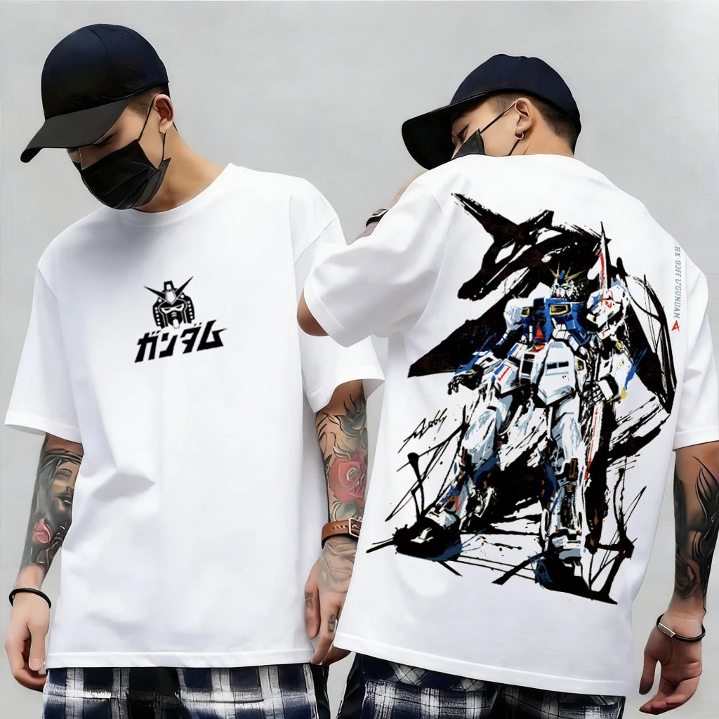Japanese Anime Mobile Suit RX-78-2 Gundam Summer Short Sleeve Cotton Print T-shirts Men Women Harajuku Y2k Parent-child Tee Tops