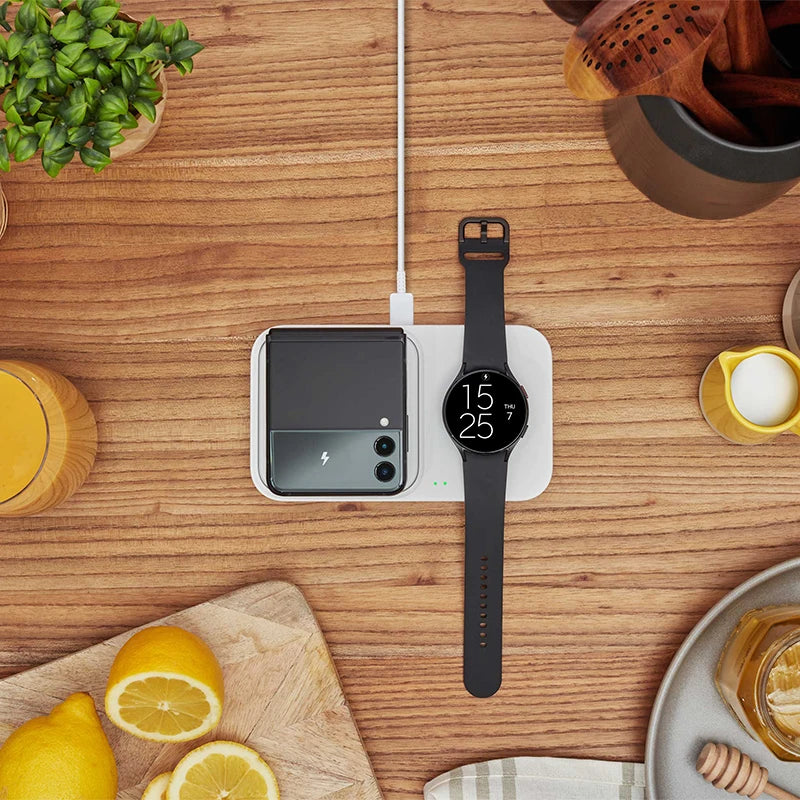 Wireless Charger Duo with Travel Adapter 15W,For Samsung Galaxy S23/S21/S10/S9/S8/Note20+/Smart Watch3-7 Airpods3 Qi EP-P5400