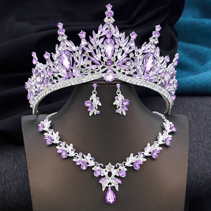 Royal Queen 3 Pcs Tiaras and necklace earrings for Bridal Jewelry Sets Women Brides Wedding Crown Prom Birthday Accessories