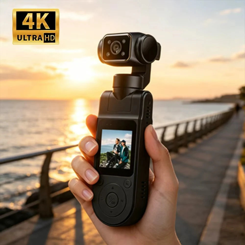 4K Handheld Pocket Camera Rotatable Mini Body Cam HD Night Vision LCD Screen For Youtube Outdoor Travel Sports Vlog Recording