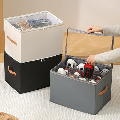Shoe Organizer for Closet Foldable Shoe Storage Containers with Clear Cover Fits up to 16-32 Pairs with Adjustabele Dividers