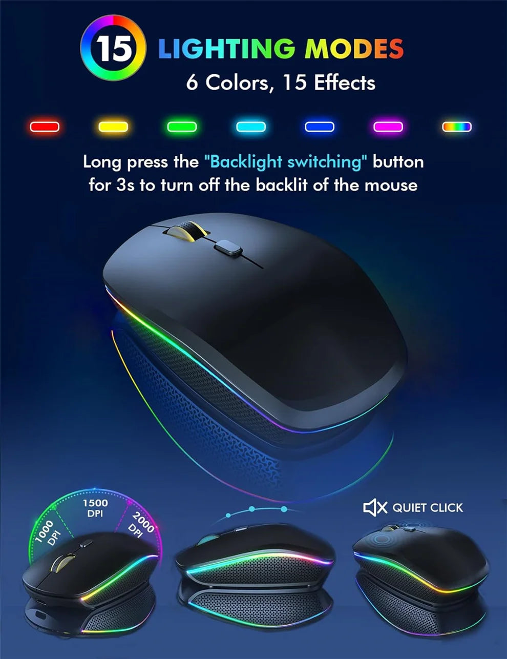 USB Wireless Keyboard and Mouse Set RGB Backlit Rechargeable Light Up Letters Full-Size Wireless Keyboard for Computer