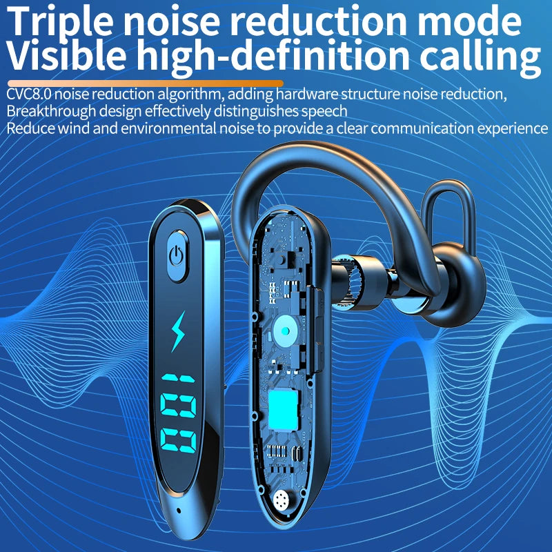 Bluetooth 6.0 Earphone HiFi Stereo Music Earbuds 270° Rotation Ear Hook Headphone LED Display Waterproof Noise Reduction Headset
