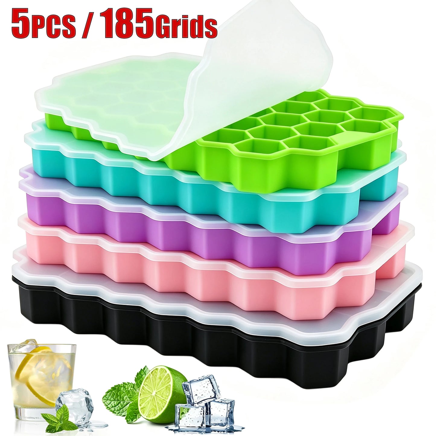 Honeycomb Ice Cube Trays with Lid Silicone Ice Cube Tray 37 Grids Reusable Ice Molds Ice Cube Mould for Coffee Whiskey Cocktails