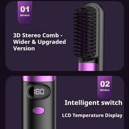 3-in-1 Hair Straightener Brush, Compact & Portable for Home and Travel, 4-Speed Fast Heating Styling Helper