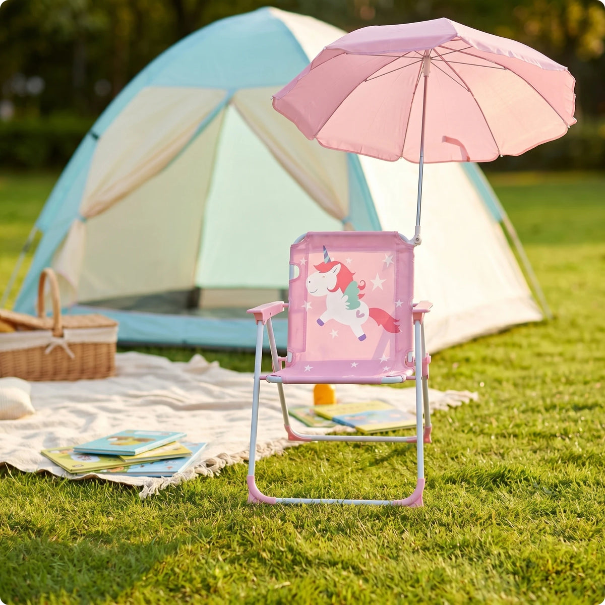 Kids Beach Chair with Umbrella Portable Children Camping Chair Sun Protection Lightweight Kid Parasol Chair for Outdoor Camping