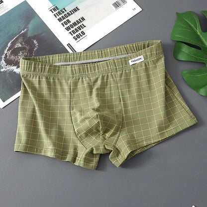 Men's Underwear Breathable Loose Mid Waist Sexy Plaid Homewear Panties Cotton Comfortable Boxer Shorts Elastic Mens Underpants