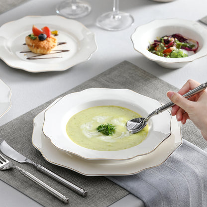 MALACASA 16/32-PIECE Nordic European Golden Rim White Porcelain Tableware Set with Bowl,Dinner&Dessert&Soup Plate Set for 4/8