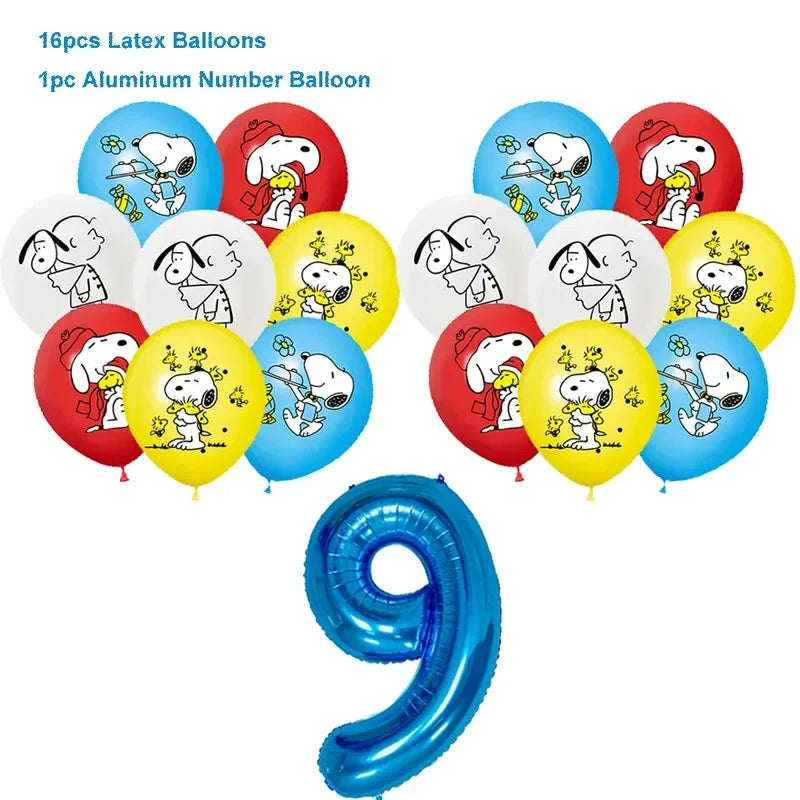 Happy Birthday Party Decorations Dog Banner Flag Foil Latex Balloons White Anime Supplies Baby Boy Girl Kids Cute Toy Gifts
