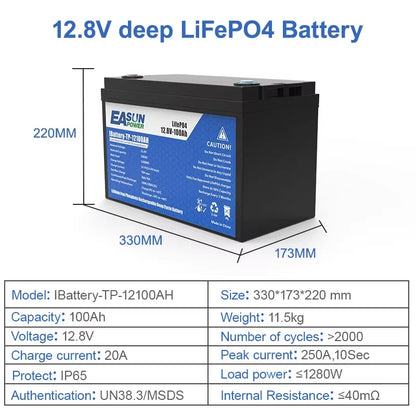 EASUN Power LiFePO4 Battery 100Ah 200Ah 12V 24V Lithium Iron Phosphate Battery Built-in BMS 6000+ Cyclic For Inverter Solar RV No Tax