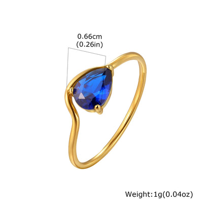Minimalist Water Drop White Zircon Women Ring, Wave Drop Stainless Steel Ring, 18K Gold Plated Waterproof Luxury Jewelry