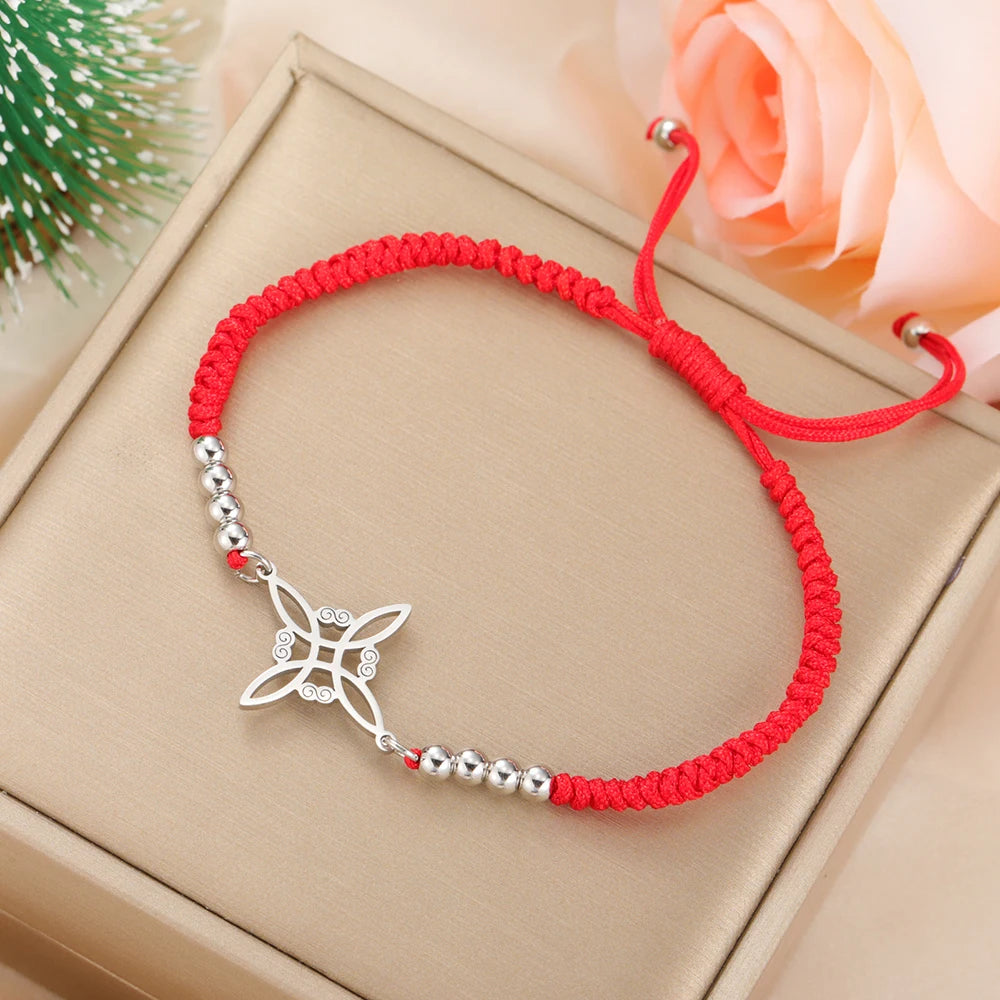 Dawapara Witch Knot Charm Bracelet for Women Celtics Knot Protection Amulet Bead Chain Stainless Steel Witchcraft Wiccan Jewelry