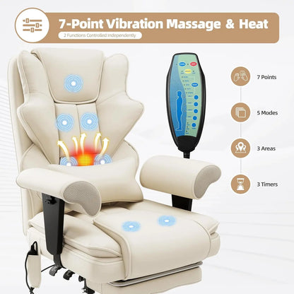 7-Point Massage Heated Office Chair with Footrest Ergonomic Adjustable Armrest for Office Study Gaming, Customized