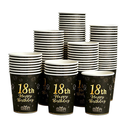 8-40pcs Men Women Adult 18th 30th 40th 50th 60th Birthday Party Decoration Supplies Black Gold Disposable 7/9inch Paper Plates