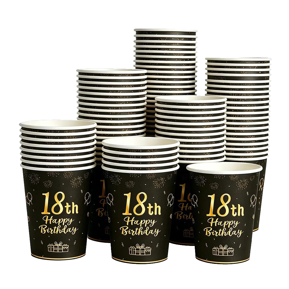 8-40pcs Men Women Adult 18th 30th 40th 50th 60th Birthday Party Decoration Supplies Black Gold Disposable 7/9inch Paper Plates