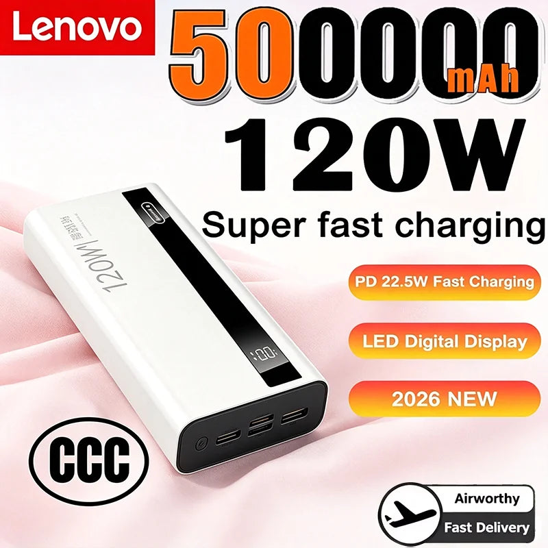 Lenovo 1000000mAh Large Capacity 120W Fast Charging Digital Display Outdoor Power Supply 2026 for Huawei iPhone