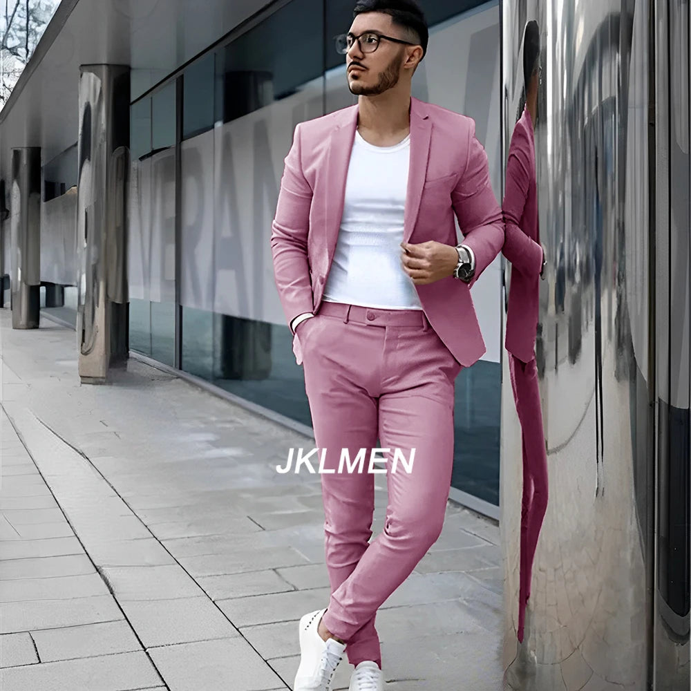 Gray Men's Suit 2 Piece Suit Summer Casual Jacket Pants Formal Wedding Tuxedo Groom Clothes Custom Color Blazer XS-5XL