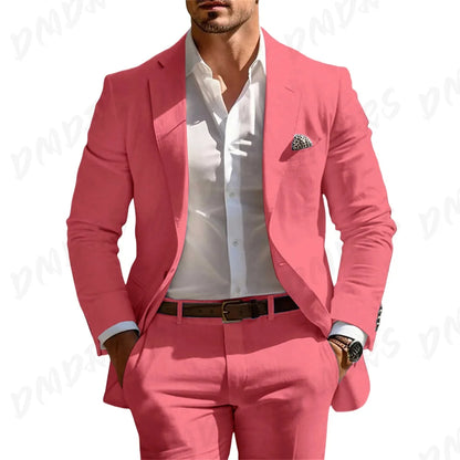 Classic Summer Men's Suit 2PCS For Wedding Formal Solid Suit Including Jacket Pants For Party Classic Occasion Clothing