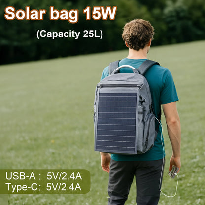 LEAORLD 25L Backpack 15W Solar Panel Backpack, Large Capacity Travel Backpack, Unisex, Business Computer Bag, Fit 17 inch Laptop