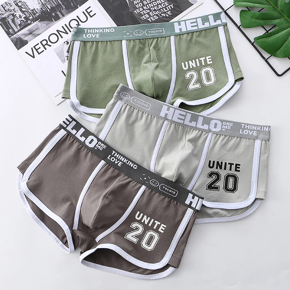 3PCS/Pack 100% Cotton Underpants Men Comfortable Big U Type Crotch Breathable Mesh Men's Panties Fashion Letter Boxers Hombre