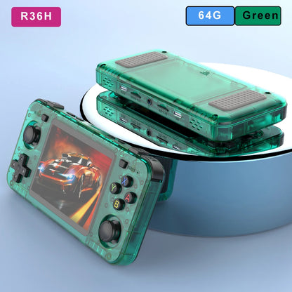 BOYHOM Green R3 6H Retro Video Game Console 3.5‘’ IPS Screen RK3326 3000 mAh Open Linux System Portable Player 64GB 128GB