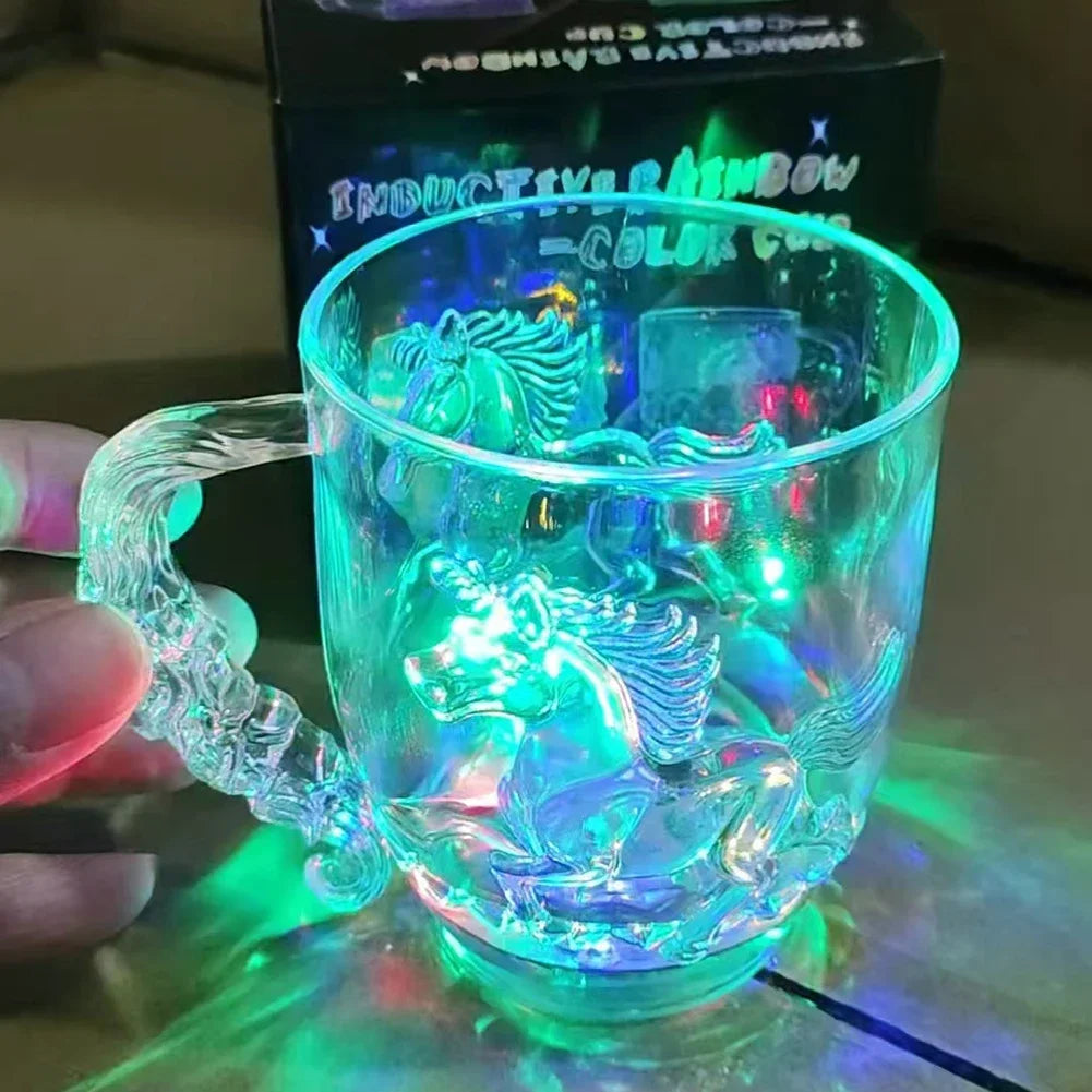 1Pc LED Flash Magic Color Changing Horse Cup Water Activated Light-Up Beer Coffee Milk Tea Wine Whisky Bar Mug Travel Gift