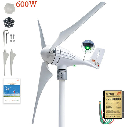 3 5Blades 600W 12V 24V Wind Turbine Generator With MPPT Controller High Effcient Household Wind Generator for Battery Charge