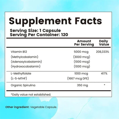 Vitamin B12 - Supports Brain Health and Energy Production, Protects The Nervous System, and Promotes Metabolic Function