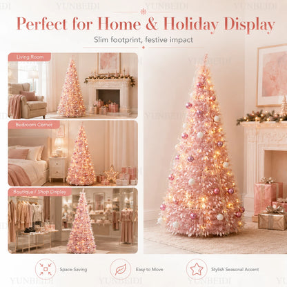 Pink Integrated Foldable Christmas Tree with Ornaments LED Lights High-end Christmas Tree 1.5M/1.8M Family Christmas Decorations