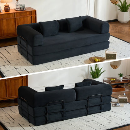 79" Folding Convertible Sofa Bed, Oversized Corduroy Futon Floor Couch, Boneless Loveseat for Small Spaces, Living Room, Bedroom