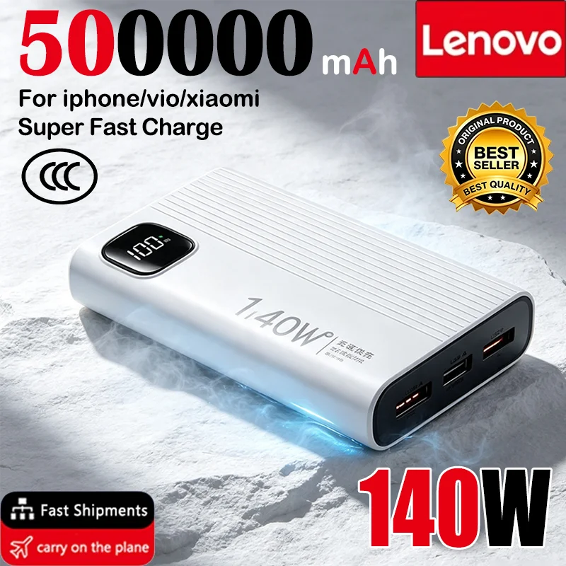 Lenovo 140W Super Rapid Charging 2026New High‑Capacity Portable Battery 500000mAh Powerbank Power Bank For Xiaomi iPhone Phone