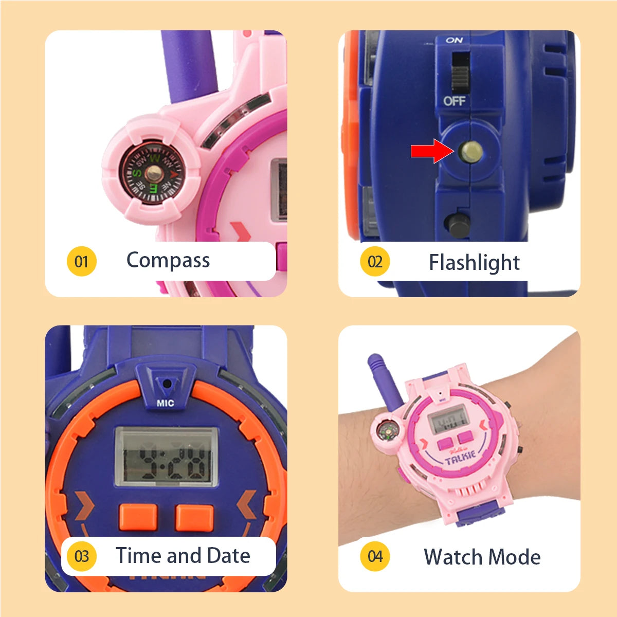 2Pcs Electronic Walkie Talkie Watch Toys, Creative Rechargeable Walkie Talkie With Compass Spying Gadgets Gifts for Kids