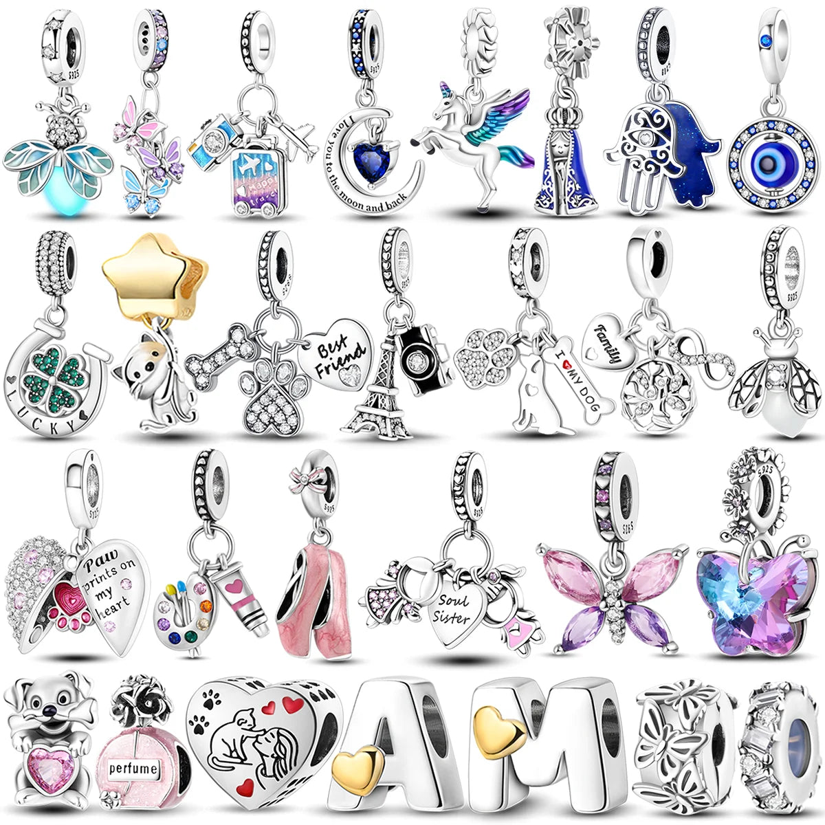 2026 Hot Sale Charms Bead 925 Sterling Silver Pink Butterfly Luminous Firefly Dangle Fit Bangle Bracelet Necklace DIY Jewelry