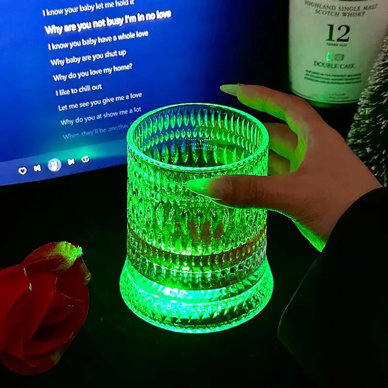 LED Glowing 360° Rotating Glass Cup for Home Bar and Wine Festivities