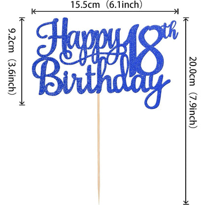 1Pack Happy 18th Birthday Cake Topper,Cheers to 18 Years Cake Decor, Funny 18th Birthday Decorations Supplies Blue Glitter