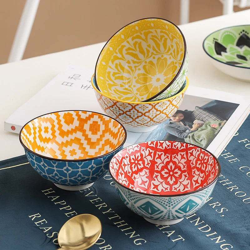 12-Piece Bohemian Dinnerware Set for 4 People, Household Plates Bowls Spoons, Oven/Microwave/Dishwasher Safe