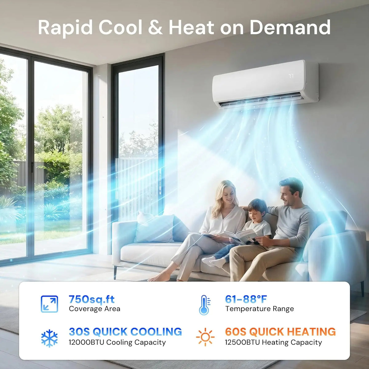 12000BTU Mini Split AC/Heating System, 19 SEER2 Energy Efficient Mini Split Air Conditioner with Heat Pump, 110V Cools, Custom