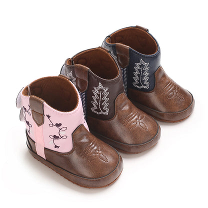 0-18M Retro Baby Boots Fashion PU Winter Boys Girls Shoes Non-Slip Soft Sole First Walker Winter Warm Snow Boots Crib Shoes