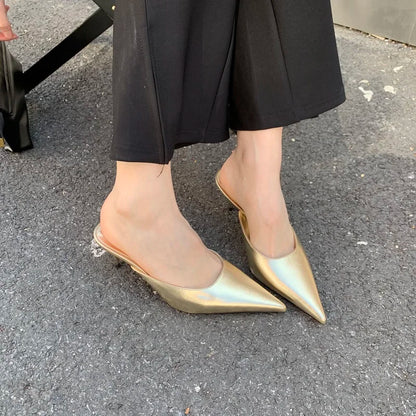 Luxury Designer Women's Shoes New Exquisite Pointed Tip High Heeled Slippers for Woman Fashion Baotou Casual Shoes Zapatos Mujer