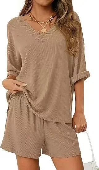 2026 Summer Solid Beach Set for Women Loose Casual Style Home and Outdoor Wear hort-Sleeve T-Shirt Shorts