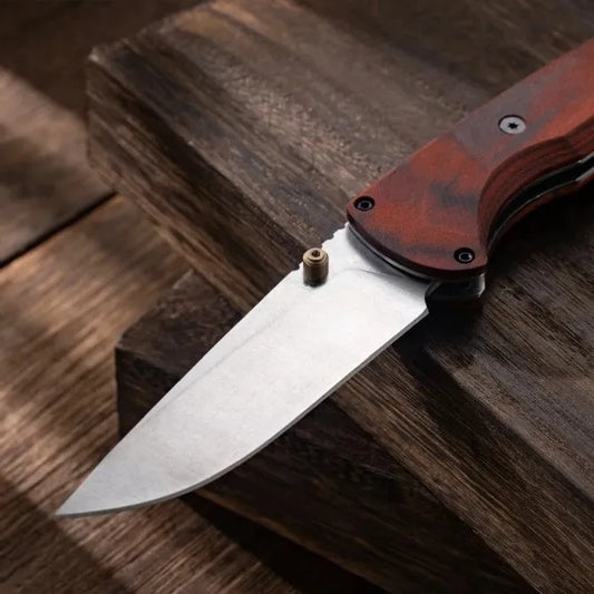 15090 Outdoor Folding Knife Durable 9Cr13Mov Blade, Ergonomic Hybrid G10/Wood Handle Perfect for Hiking Camping & Daily Carry