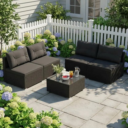 5 Piece Rattan Sofa Set, Patiojoy Outdoor Wicker Furniture Set with Seat & Back Cushions, Square Coffee Table,, Customized