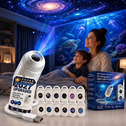 2027 Upgraded Hd Smart Dynamic 5d Holographic Night Light Projector, Plug and Play Hd Star Projector, 360° Adjustable Hd Galaxy