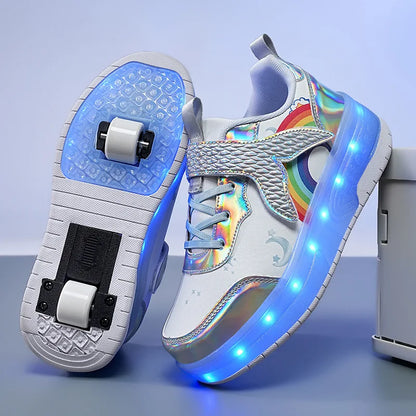 Two Wheels Children's Led Light Roller Skate Shoes For Kids Boys Girls Luminous Sneakers Skateboard USB Charging