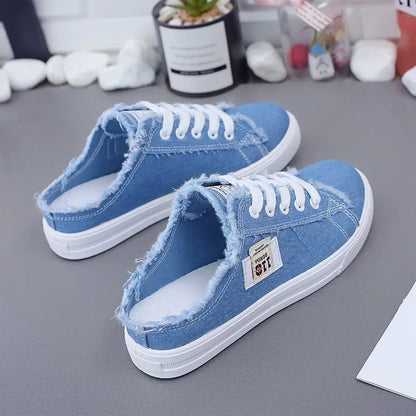 2024 Spring Summer Women Canvas Sneaker Low Top Denim Sneakers Ladies Lace-Up Flat Canvas Board Shoes Female Sapatos Femininos