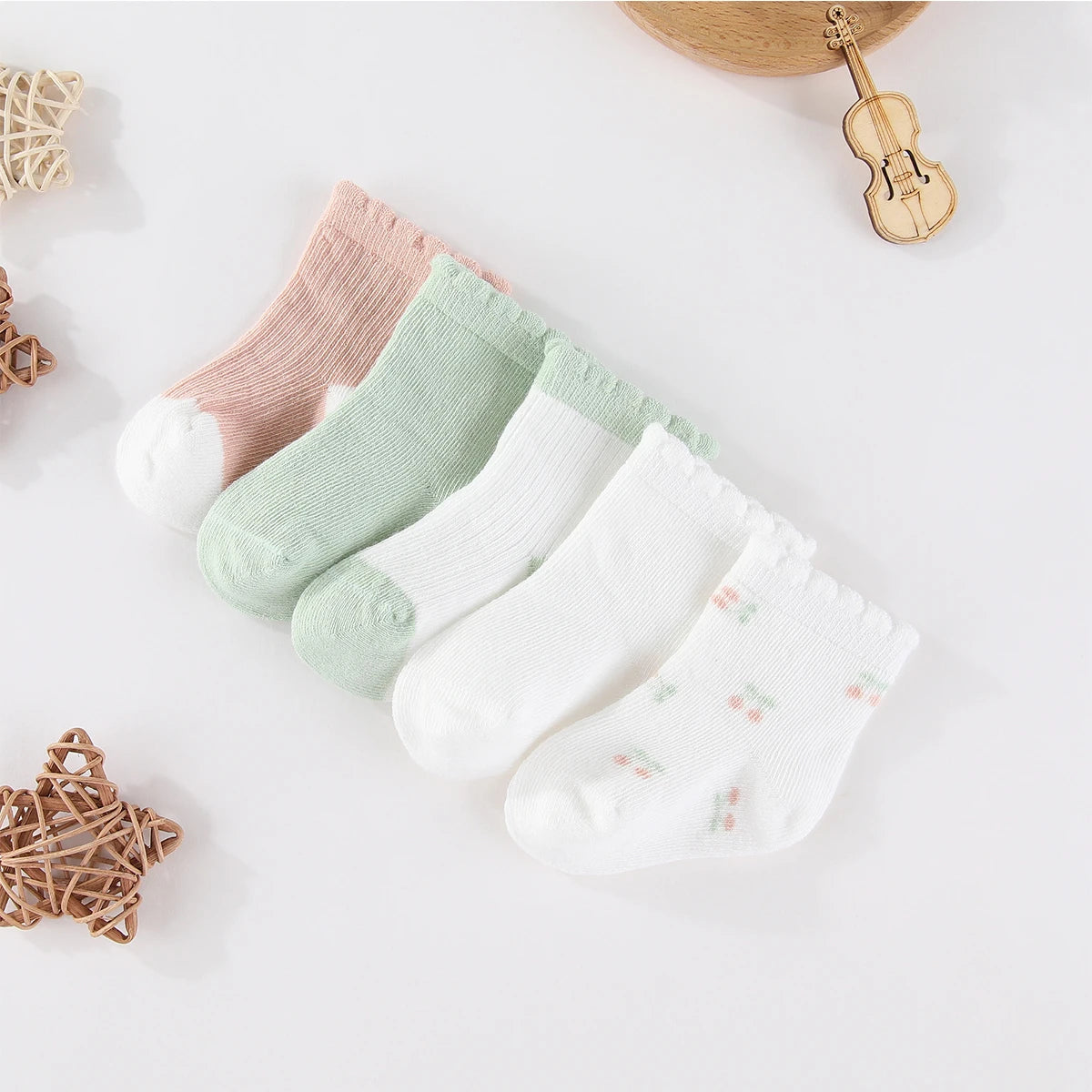 Kiddiezoom 5 Pairs/Set Four Seasons 0-12Months Fashion Newborn Baby Boy Girl Socks 100%Cotton Soft Infant Accessories