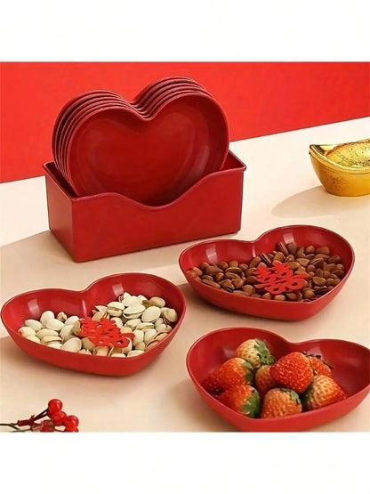 1/5/10/20pcs Plastic Heart Shaped Dinner Plate Set - Red And Pink Heart Themed Fruit Snacks Plate,Suitable For All Parties