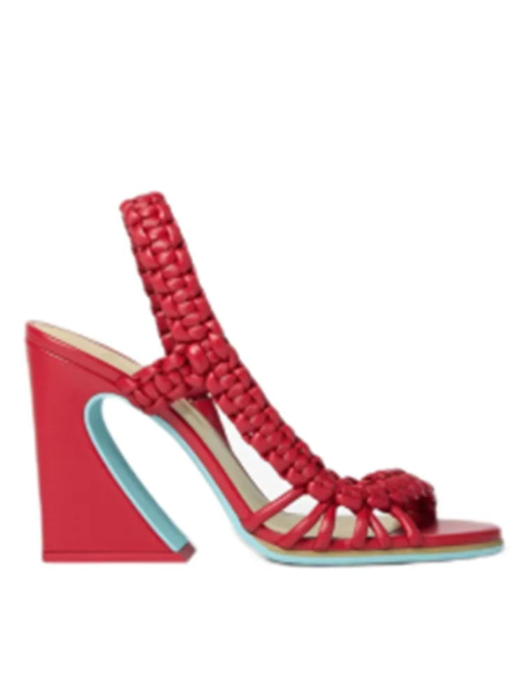 2026European and American Summer Women's Coarse High-heeled Woven Sandals Fashion Runway Plus Women's Sandals