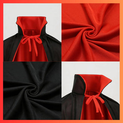 Unisex Adult Reversible Stand Collar Hooded Cloak Knit Masquerade Cape for Halloween Drapey Fabric Perfect Masquerade Costume Accessory